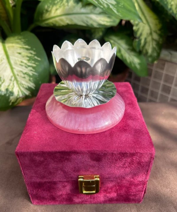 Silver Plated Lotus Diya with Velvet Box | Elegant Pooja Lamp for Home Temple & Gifting