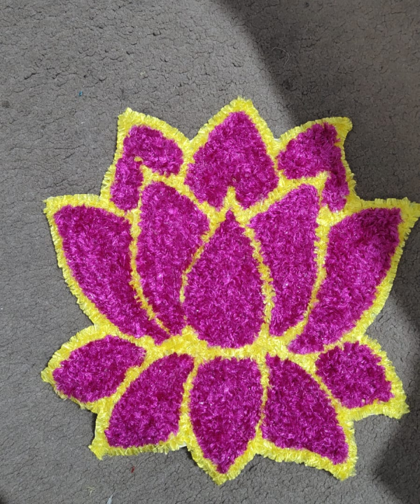 1 Feet Handmade Lotus Shaped Decorative Mat | Pooja Aasan | Rangoli Mat for Festivals & Home Décor