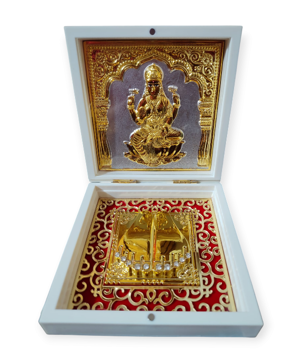 Lakshmi Ji Charan Paduka in Decorative Box, Charan Paduka with Lakshmi Idol for Pooja & Gifting