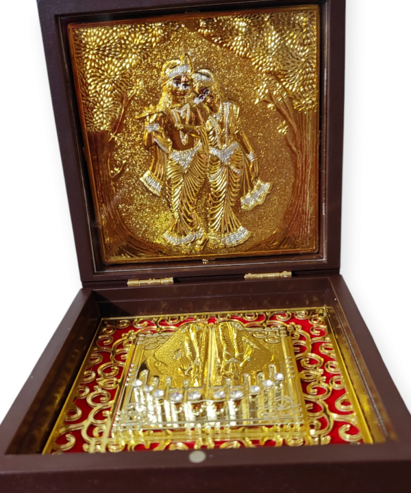 Radhe Shyam Charan Paduka in Decorative Box, Divine Krishna Radha Footprints for Pooja & Gifting