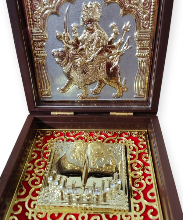 Mata Rani Charan Paduka in Decorative Box | Divine Durga Maa Footprints for Pooja & Gifting