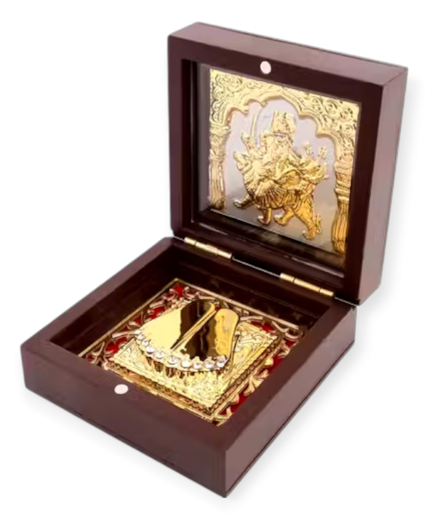 Mata Rani Charan Paduka in Decorative Box | Divine Durga Maa Footprints for Pooja & Gifting