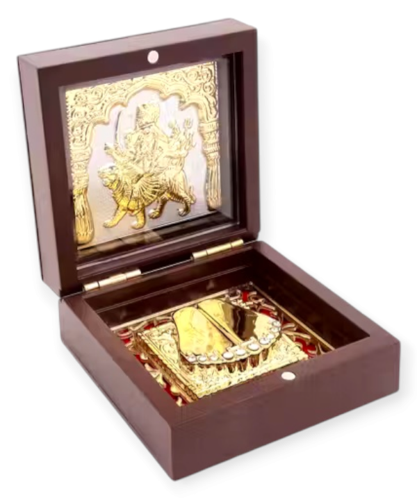 Mata Rani Charan Paduka in Decorative Box | Divine Durga Maa Footprints for Pooja & Gifting