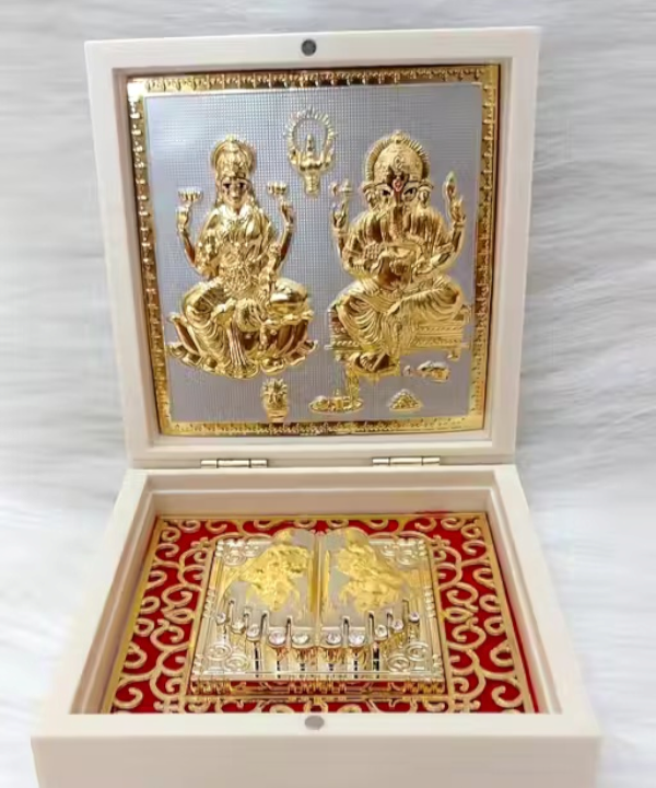 Lakshmi Ganesha Charan Paduka in Decorative Box, Auspicious Footprints for Wealth & Prosperity