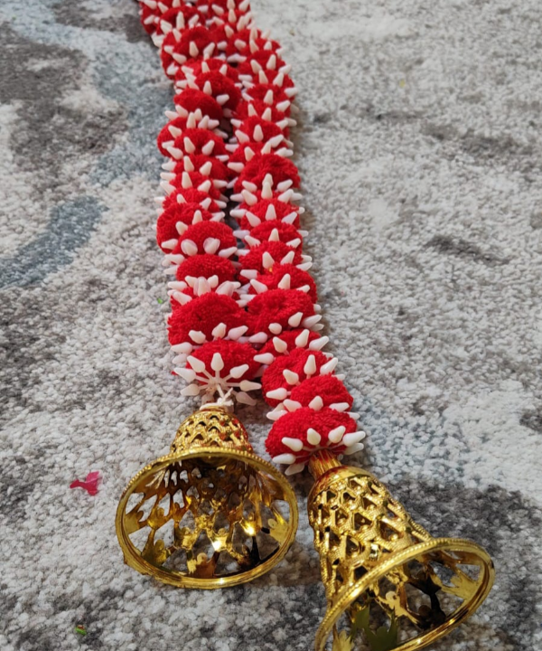 1 Pair" Red & White Artificial Garland with Golden Bells
