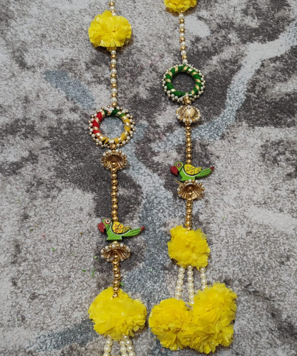1 Pair Yellow Artificial Flower Latkan Pair with Parrot Design