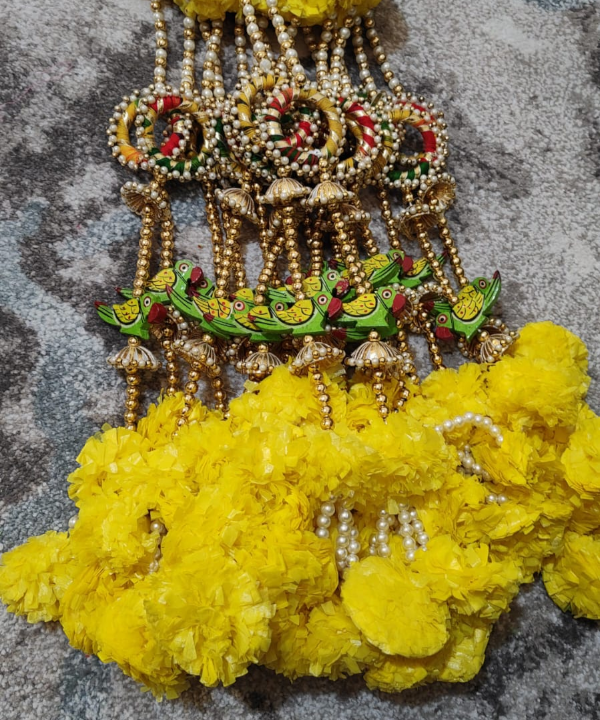 1 Pair Yellow Artificial Flower Latkan Pair with Parrot Design