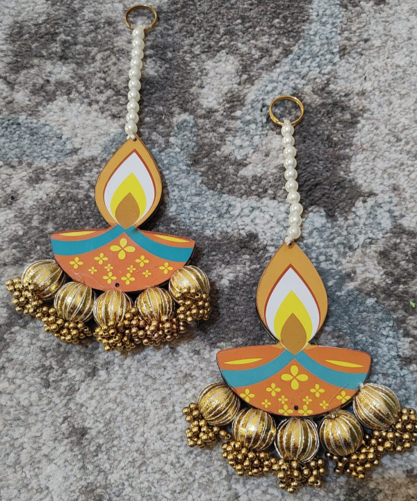 Diya-Shaped Decorative Hanging with Golden Beads – Festive & Diwali Home Décor
