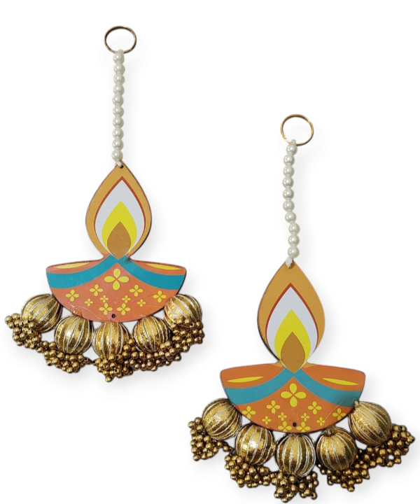Diya-Shaped Decorative Hanging with Golden Beads – Festive & Diwali Home Décor