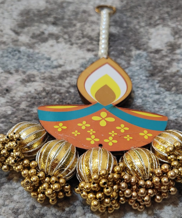 Diya-Shaped Decorative Hanging with Golden Beads – Festive & Diwali Home Décor