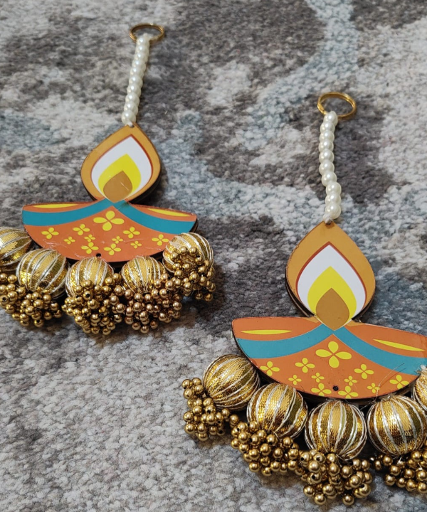 Diya-Shaped Decorative Hanging with Golden Beads – Festive & Diwali Home Décor