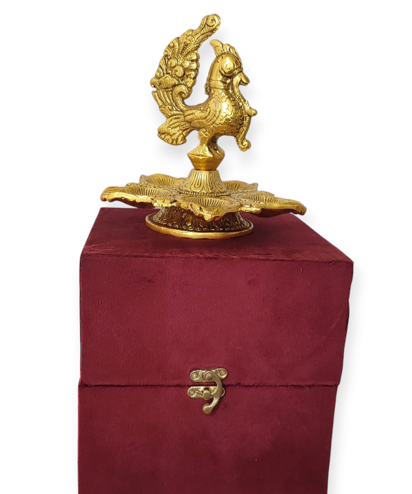 Peacock Diya Oil Lamp with Velvet Gift Box