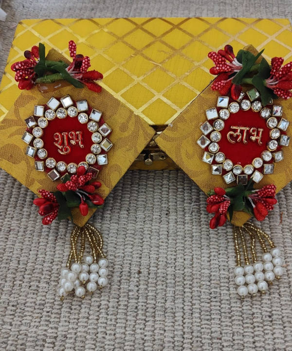 Shubh Labh Lotus Door Hanging Pair with Pearls & Beads