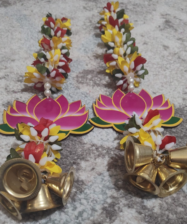 Lotus Flower Toran with Bells - Decorative Door Hanging for Mandir & Festivals