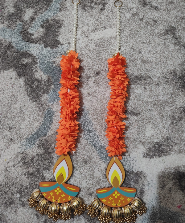 Diya Hanging Toran – Festive Wall & Door Decoration with Flowers & Bells