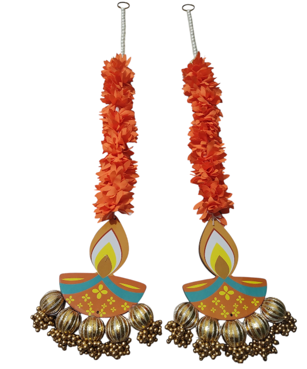 Diya Hanging Toran – Festive Wall & Door Decoration with Flowers & Bells