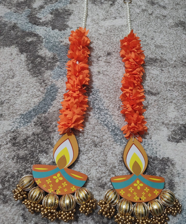Diya Hanging Toran – Festive Wall & Door Decoration with Flowers & Bells