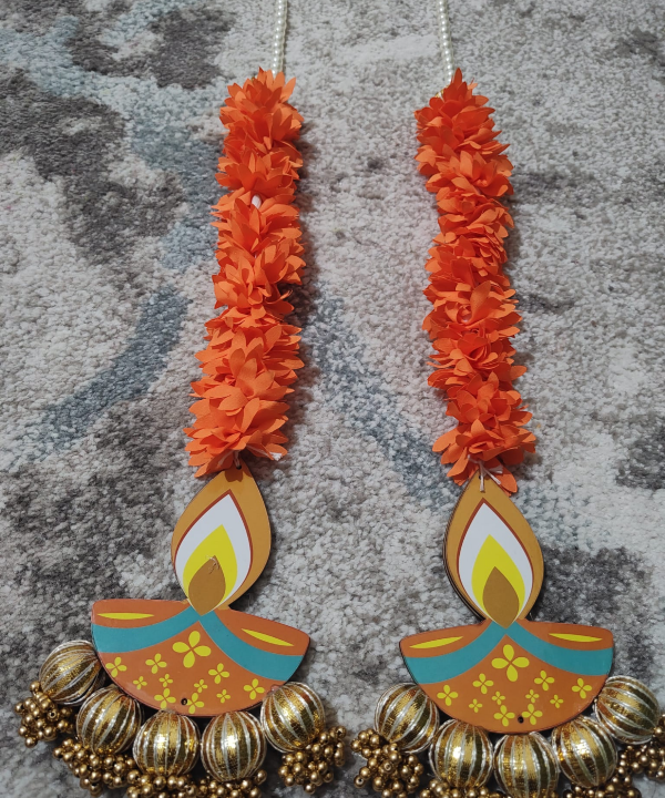 Diya Hanging Toran – Festive Wall & Door Decoration with Flowers & Bells