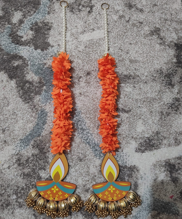 Diya Hanging Toran – Festive Wall & Door Decoration with Flowers & Bells