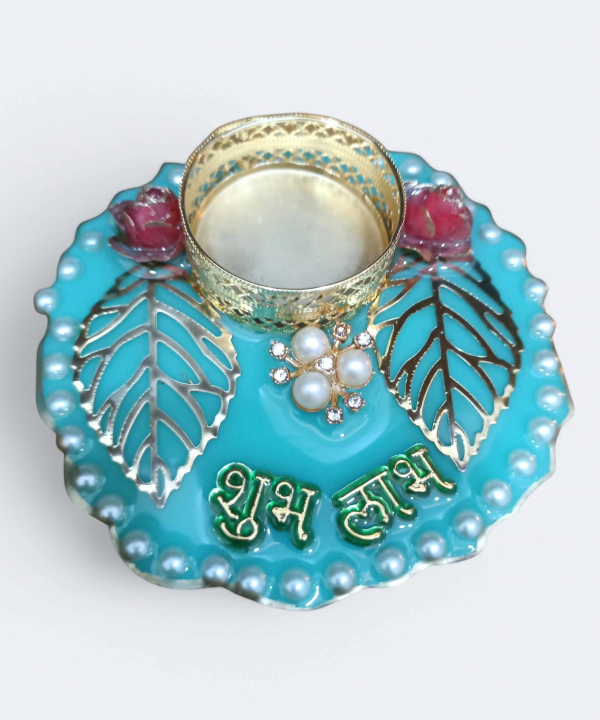 Shubh Labh Decorative Tealight Holder with Pearls & Floral Design