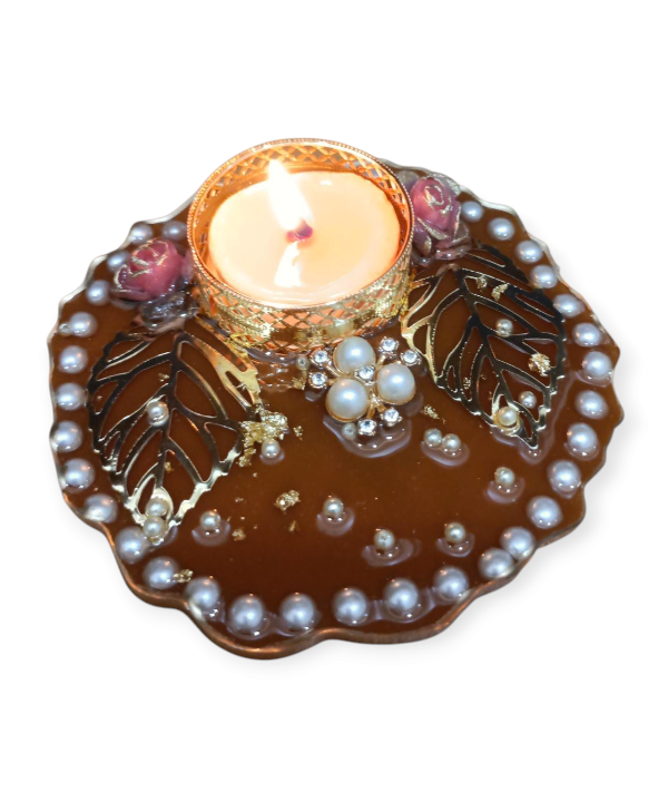 Shubh Labh Decorative Tealight Holder with Pearls & Floral Design
