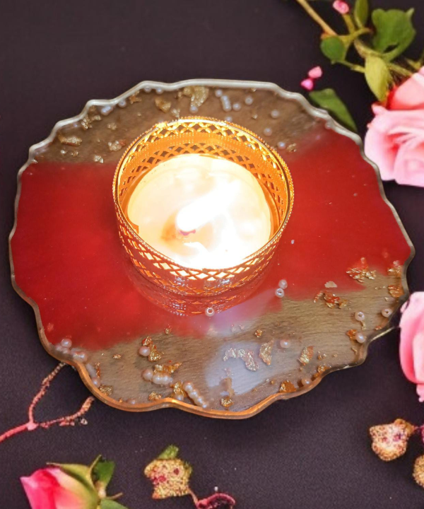 Red Golden Glow Acrylic Tealight Holder