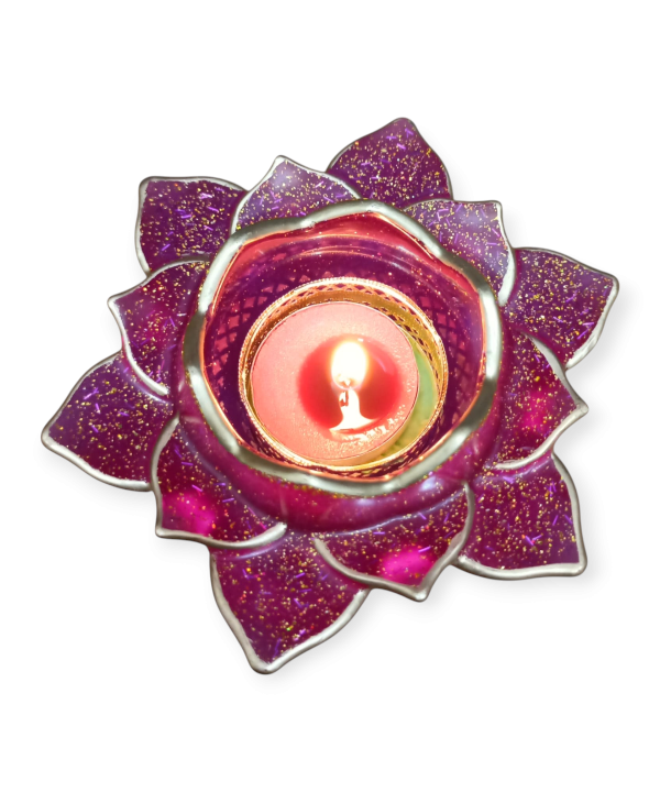 Purple Flower Golden Glow Acrylic Tealight Holder