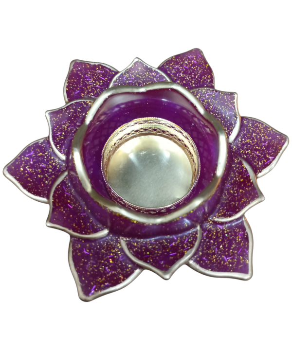 Purple Flower Golden Glow Acrylic Tealight Holder