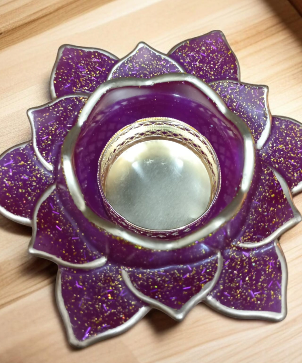 Purple Flower Golden Glow Acrylic Tealight Holder