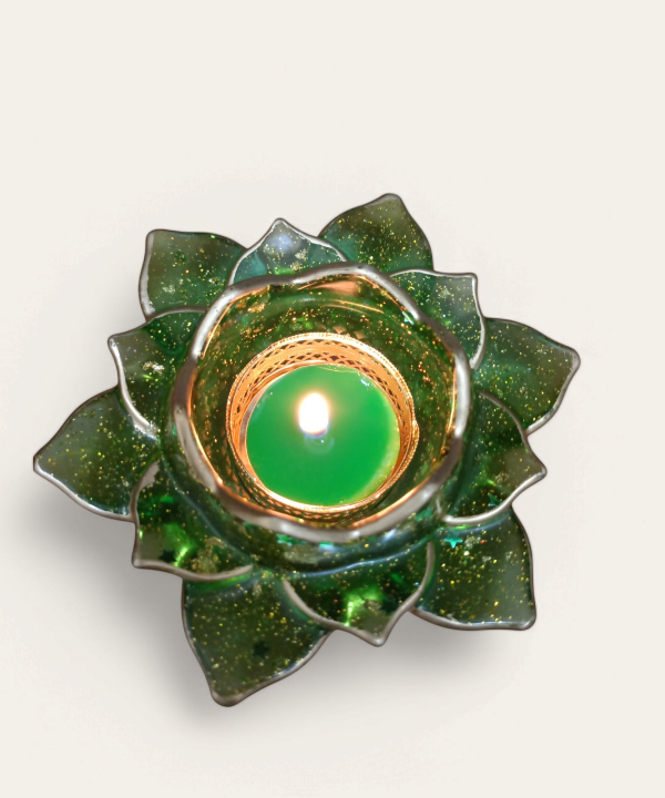 Green Flower Golden Glow Acrylic Tealight Holder