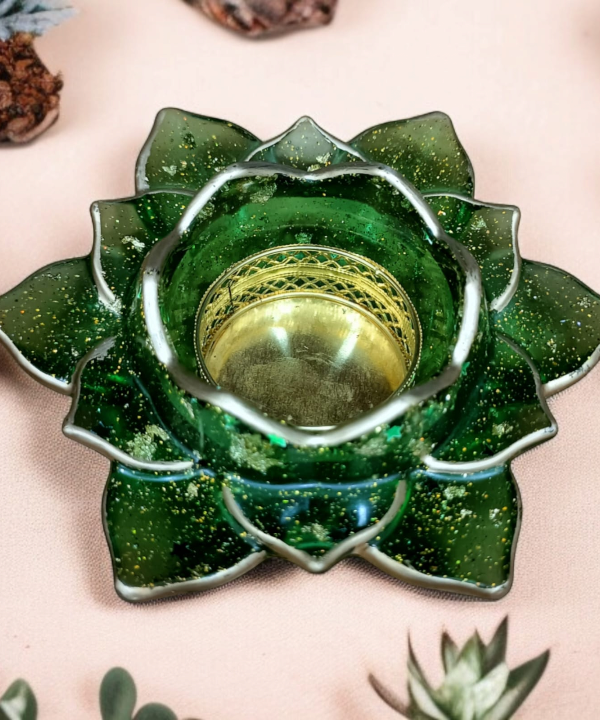 Green Flower Golden Glow Acrylic Tealight Holder