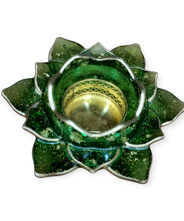 Green Flower Golden Glow Acrylic Tealight Holder