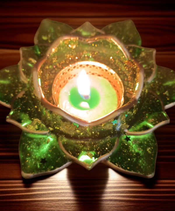 Green Flower Golden Glow Acrylic Tealight Holder