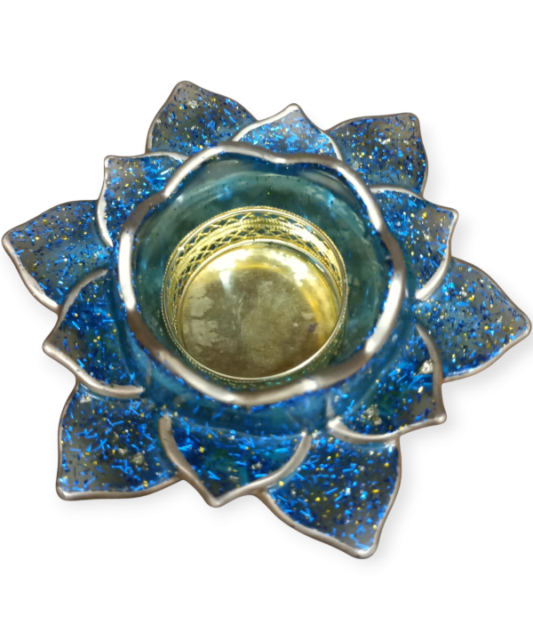 Blue Flower Golden Glow Acrylic Tealight Holder
