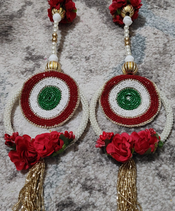1 Pair" Evil Eye Hanging String with Artificial Flowers & Beads – Decorative Door/Toran