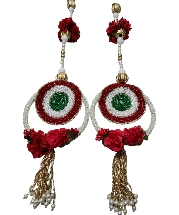 1 Pair" Evil Eye Hanging String with Artificial Flowers & Beads – Decorative Door/Toran
