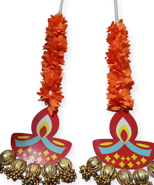 Diya Hanging Toran – Festive Wall & Door Decoration with Flowers & Bells
