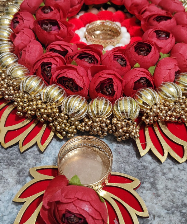 Floral Lotus and Peony Rangoli with Decorative Diyas – Artificial Flower & Lotus Tealight Holder Set