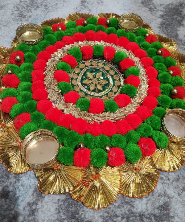 1pc Round PomPom Rangoli Tea Light Candle Holder