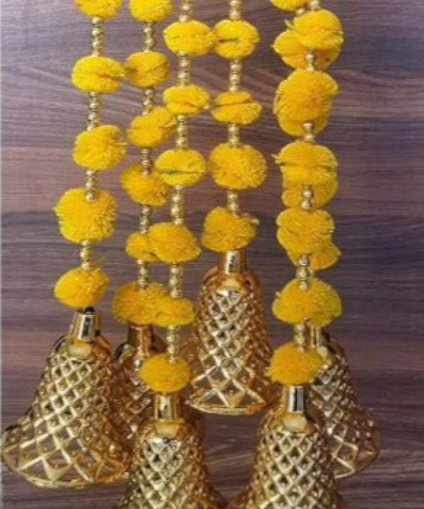 5 Pc Colorful Pom-Pom Latkan Toran with Golden Bells
