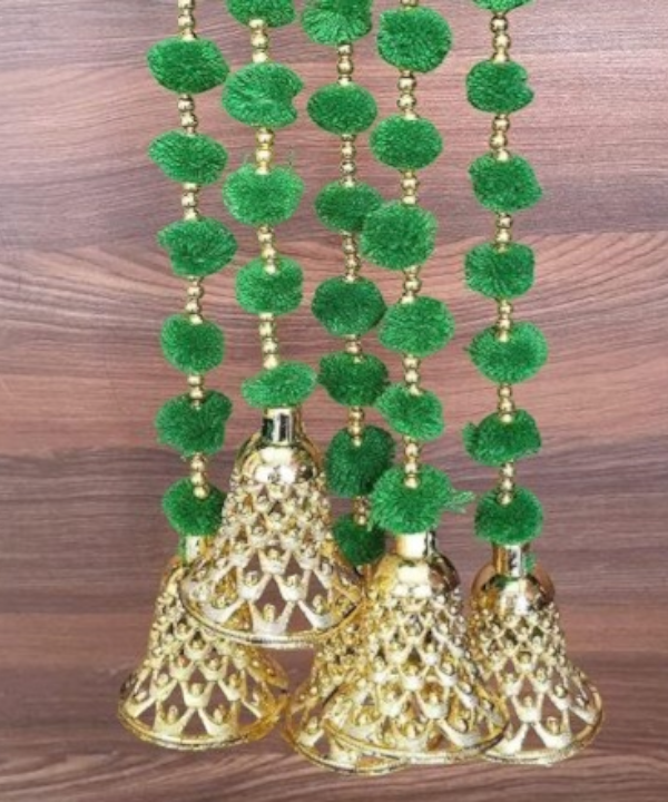 5 Pc Colorful Pom-Pom Latkan Toran with Golden Bells
