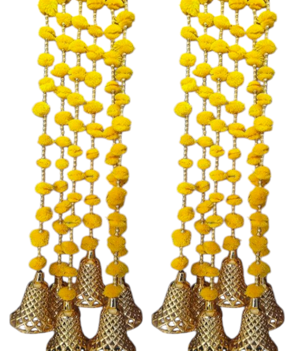5 Pc Colorful Pom-Pom Latkan Toran with Golden Bells