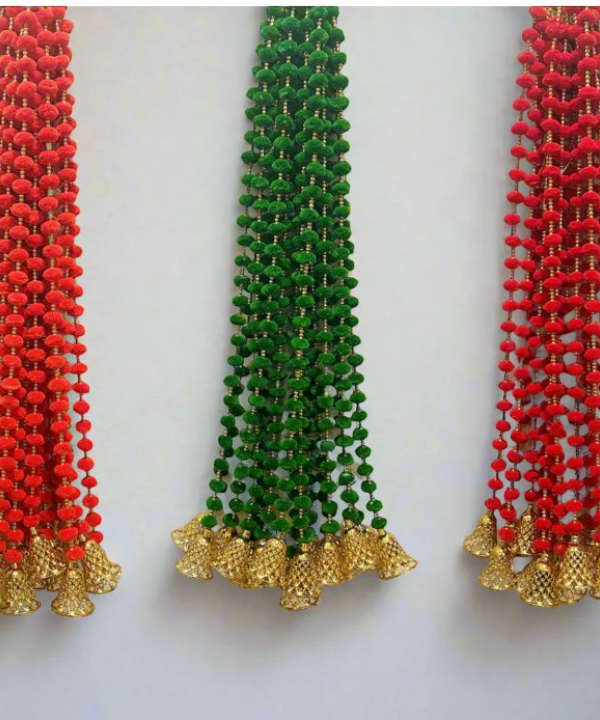 5 Pc Colorful Pom-Pom Latkan Toran with Golden Bells