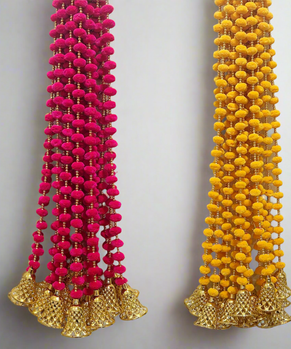 5 Pc Colorful Pom-Pom Latkan Toran with Golden Bells