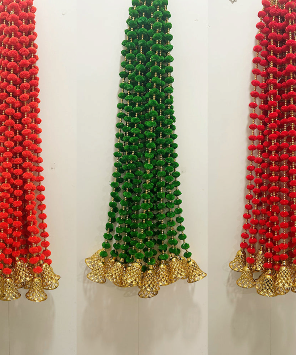 5 Pc Colorful Pom-Pom Latkan Toran with Golden Bells