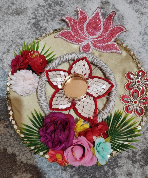 Floral Decorative Tea Light Holder Set with Rangoli Base – Festive Pooja & Home Décor