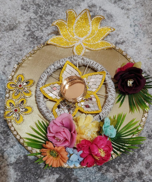 Floral Decorative Tea Light Holder Set with Rangoli Base – Festive Pooja & Home Décor