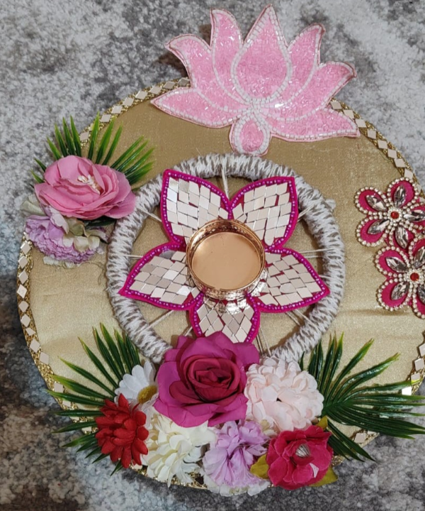 Floral Decorative Tea Light Holder Set with Rangoli Base – Festive Pooja & Home Décor