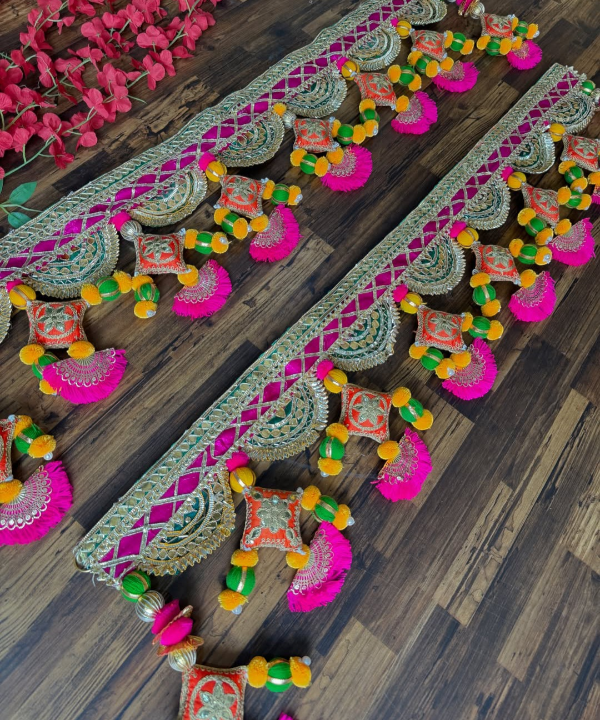1Pc Door Toran with Pom-Poms & Embroidered Motifs