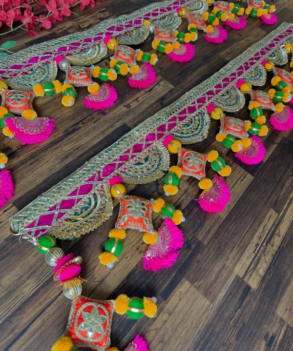 1Pc Door Toran with Pom-Poms & Embroidered Motifs